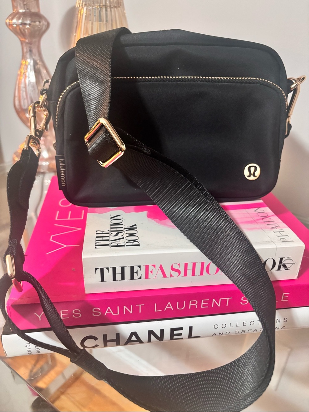 Lululemon athletica Black Crossbody with Gold-Tone Accents